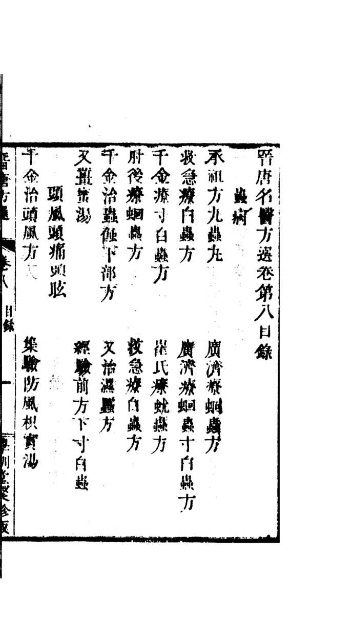 晋唐名医方选  八